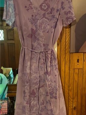 Coldwater Creek Lilac Floral Wrap-Style Midi Dress